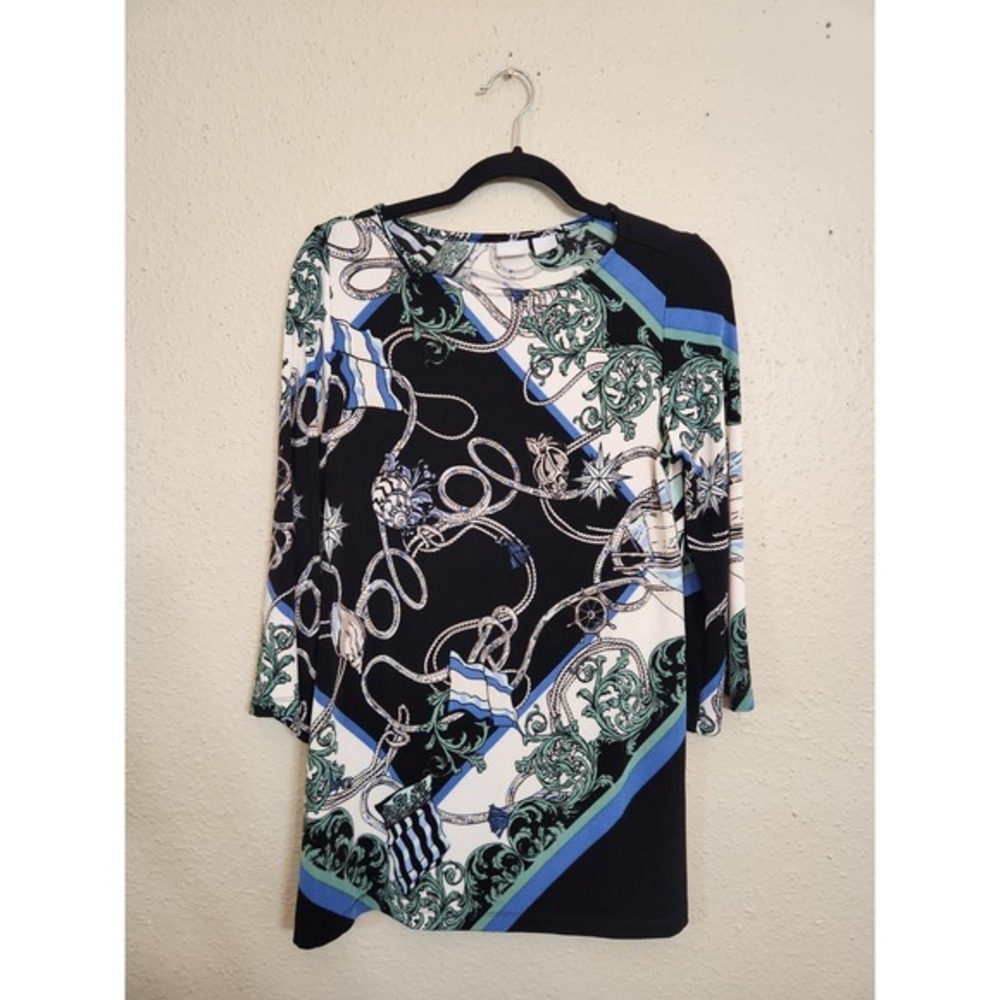 Chico's Travelers Women's Multicolor 3/4 Sleeves Tunic Blouse Top Size 0 / S